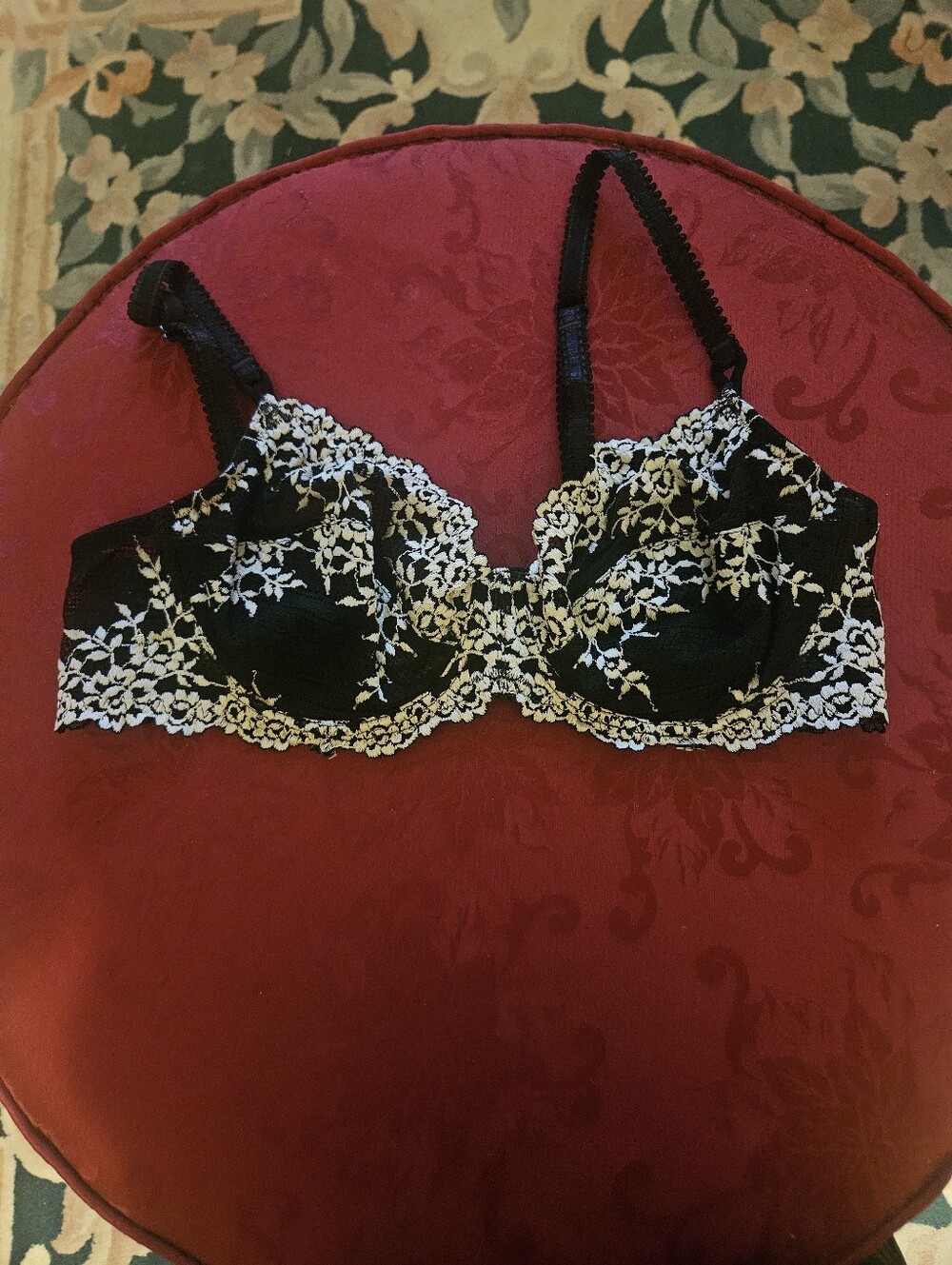 Wacoal Black Bra with White Floral Lace Overlay